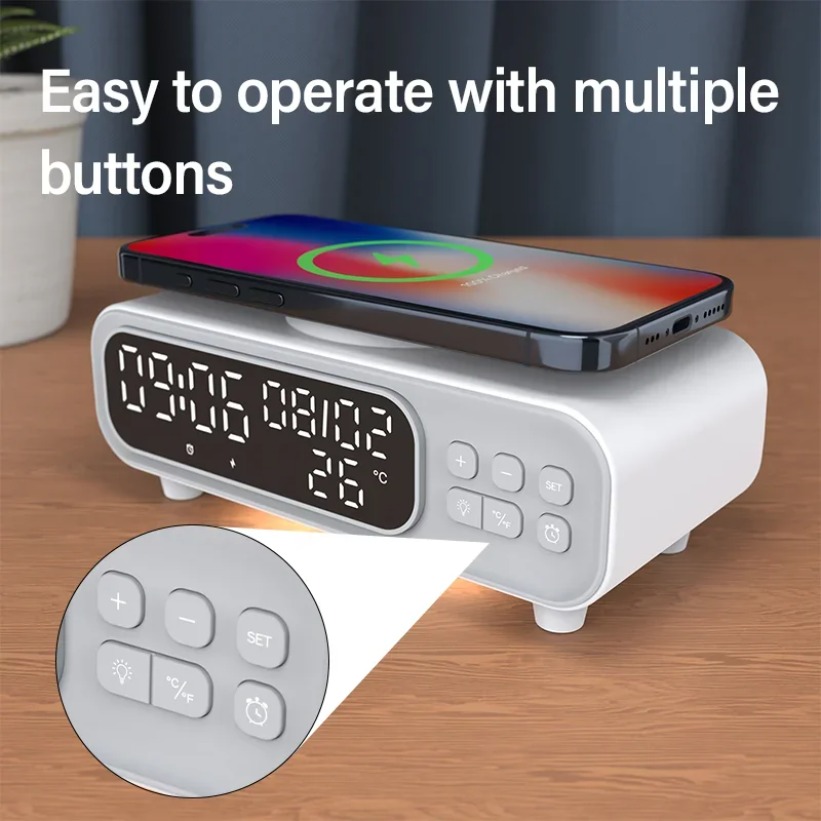Wireless Charger Watch - Pengisi Daya Nirkabel 15W Jam Alarm